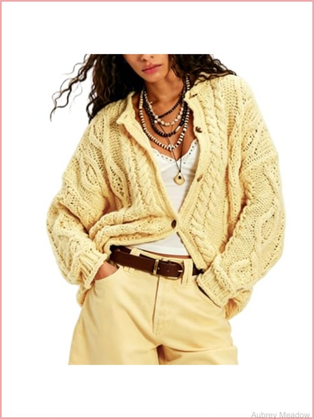 Womens Cable Knit Cardigan Oversized Button Down Casual Sweater